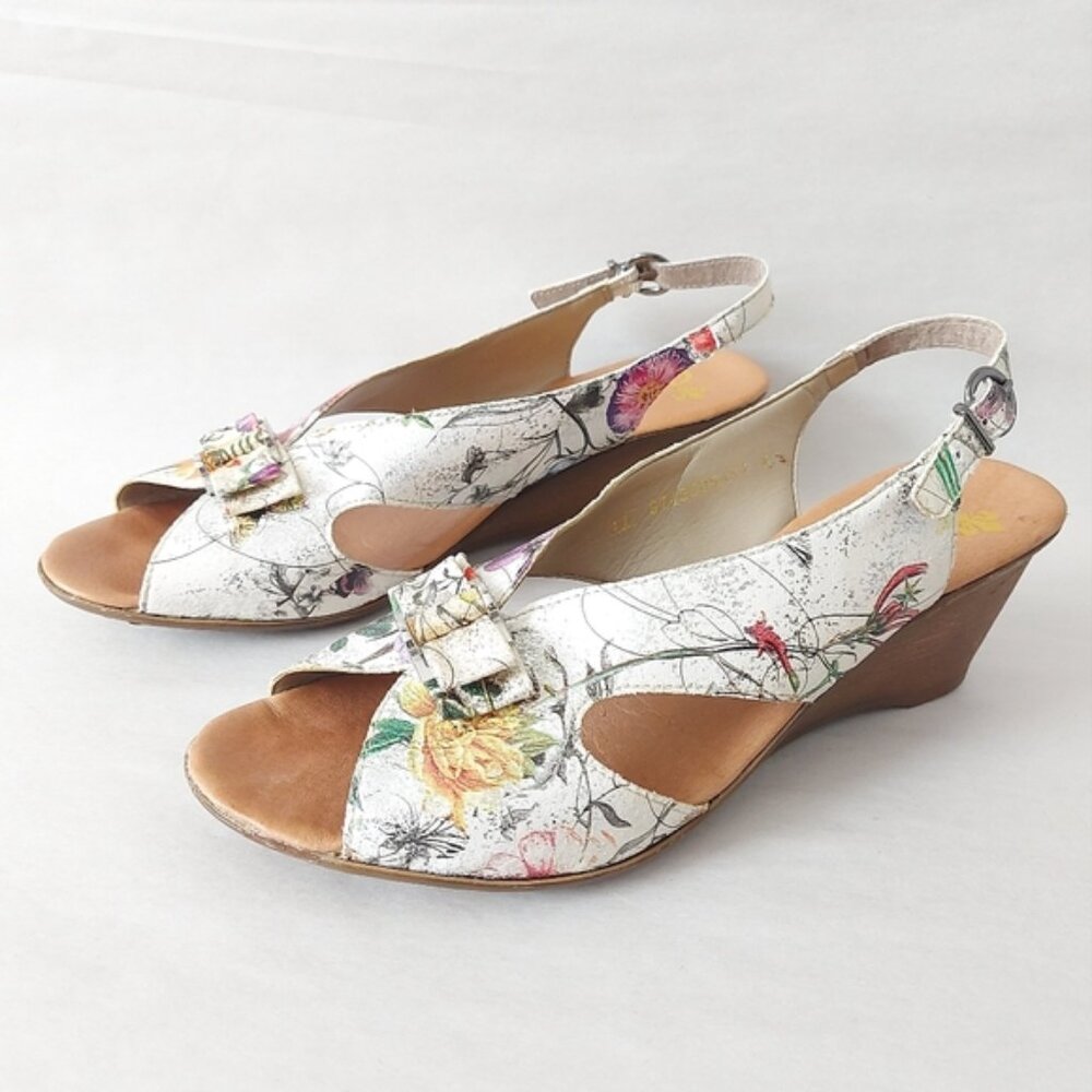Rieker Women Floral Buckle Open-Toe Wedge Sandals 41 EU Retro Chic Slingback
